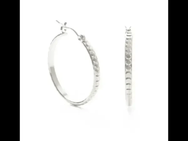 Beaded Hoops - Silver 1.25"