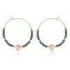 Daisy Bead Hoop Earrings - Blue Picasso