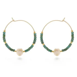 Daisy Bead Hoop Earrings - Blue Picasso