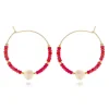 Daisy Bead Hoop Earrings - Rainbow Coral