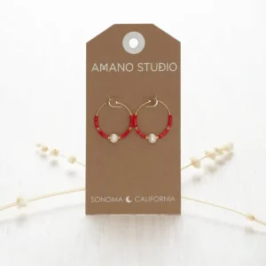 Daisy Bead Hoop Earrings - Rainbow Coral