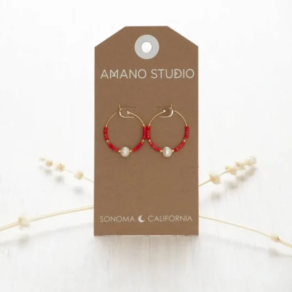 Daisy Bead Hoop Earrings - Rainbow Coral