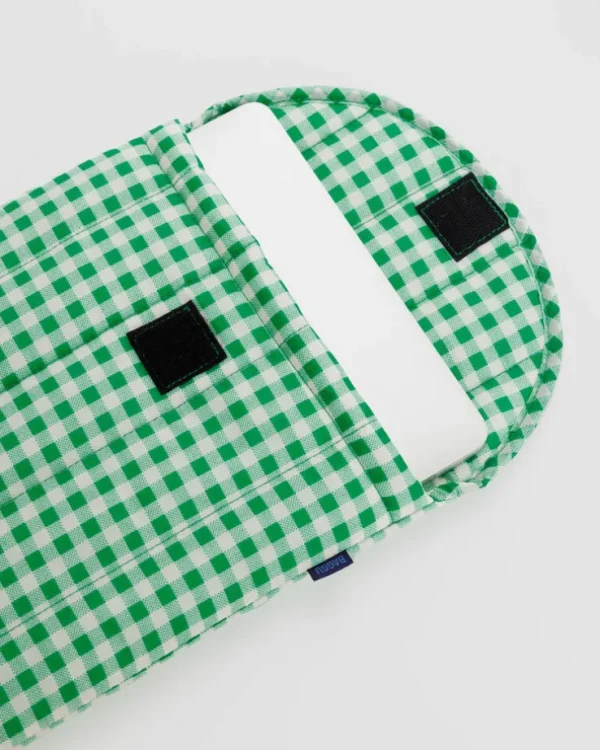 Puffy Laptop Sleeve 13"/14" - Green Gingham